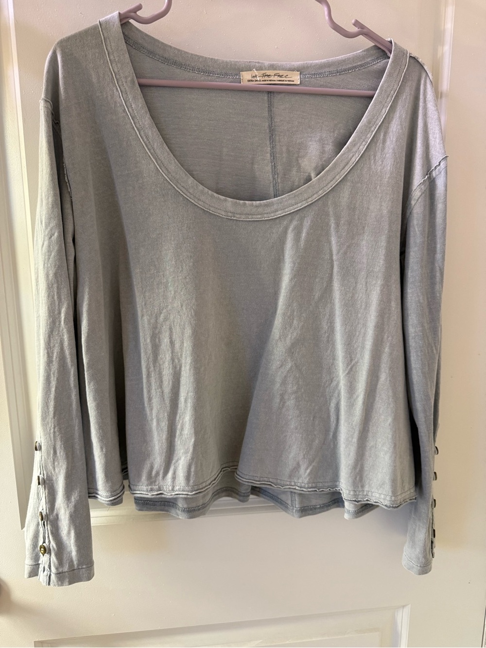 We The Free Sage Green Long Sleeve Scoop Neck Top